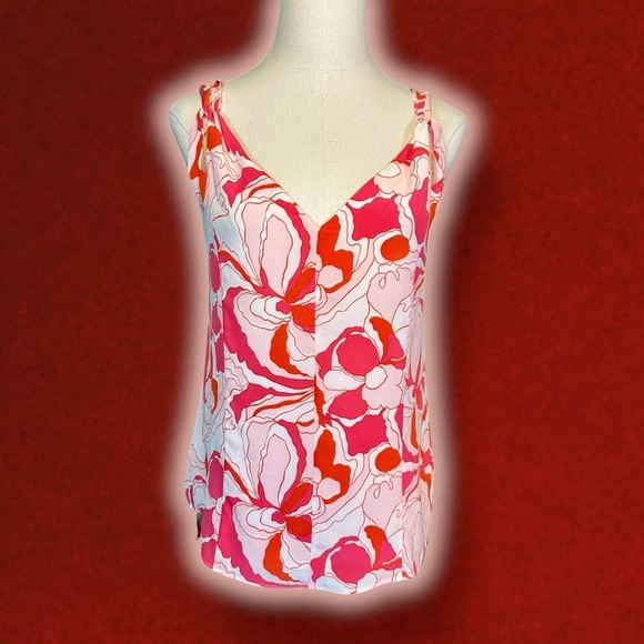 NWOT Equipment Femme ‘Hadley’ Silk Crepe Tank in “Raspberry Sorbet Multi” Sz XXS - Picture 6 of 16